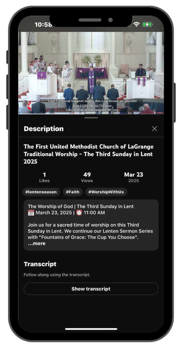 LaGrange First UMC Watch Live on Mobile Mockup